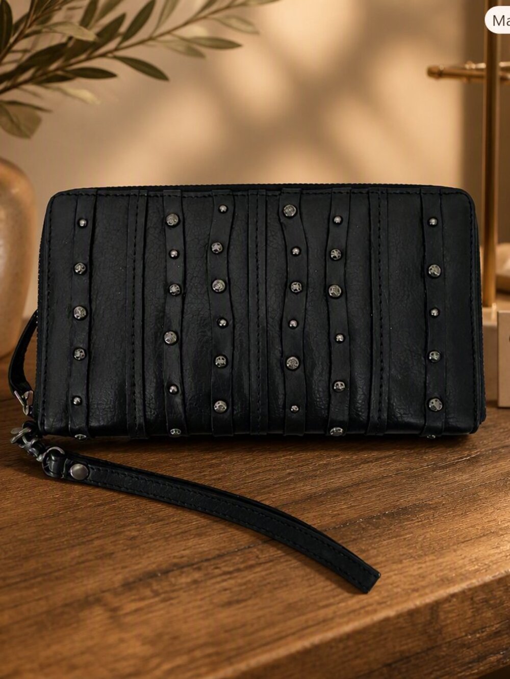 Vilenca Holland Black Leather Studded Wallet NWOT